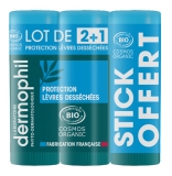 Dermophil Certifié Bio Lot de 2+1 Sticks Lèvres Protection Lèvres Desséchées 4 g (Anc. Protection Quotidienne)