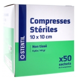 Stentil Compresses Stériles Non Tissées 50 Sachets de 2 Compresses de 10 x 10 cm
