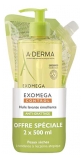 A-DERMA Exomega Control Huile Lavante Émolliente Peaux Sèches Atopiques Flacon-Pompe 500 ml + Recharge 500 ml