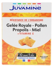 Juvamine Gel&eacute;e Royale Pollen Propolis Miel Vitamine C R&eacute;sistance de l'organisme 10 Ampoules x 10 ml