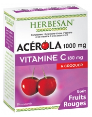 Herbesan Acerola 1000 Go&ucirc;t Fruits Rouges - 30 Comprim&eacute;s &agrave; Croquer