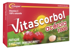 Vitascorbol Compl&eacute;ment Alimentaire &agrave; Base de Vitamine c - Ac&eacute;rola - 100% Naturelle - Fatigue et Syst&egrave;me Immunitaire - Programme 30 Jours - 30 Comprim&eacute;s &agrave; Croquer