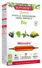 Superdiet Quatuor Myrtille, Rhodiole, Ginkgo Biloba, Sauge Bio 20 Ampoules