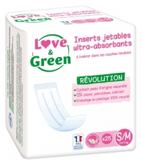 Love & Green Inserts Jetables Hypoallerg&eacute;niques Pour Couche Lavable Taille S/M 20 Unit&eacute;s