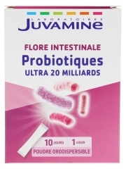 Juvamine Probiotiques Ultra 20 Milliards Flore Intestinale 10 Sticks de Poudre Orodispersible &agrave; Avaler