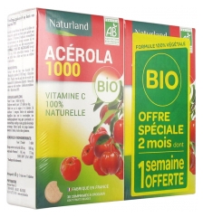 Naturland Acerola Bio Lot2 60 Comprim&eacute;s &agrave; Croquer Dont 1 Semaine Offerte