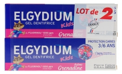 Elgydium Kids Dentifrice Protection Caries Grenadine 3/6 ans Lot de 2 x 50 ml