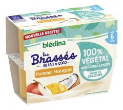 Bl&eacute;dina Les Brass&eacute;s au Lait de Coco Pomme-Mangue d&egrave;s 6 Mois 4 Unit&eacute;s