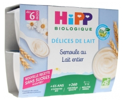 Hipp Semoule au Lait Entier Coupelles 4 X 100 g D&egrave;s 6 Mois