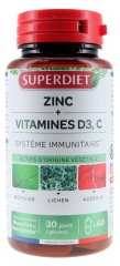 Superdiet Syst&egrave;me Immunitaire Zinc et Vitamines D3, C 60 G&eacute;lules