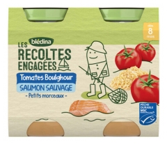 Bl&eacute;dina Les R&eacute;coltes Bio Petits Tomates Boulghour Saumon Sauvage 8 Mois 2 POTS