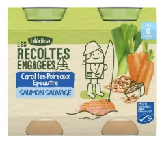 Bl&eacute;dina Les R&eacute;coltes Engag&eacute;es Carottes Poireaux Epeautre et Saumon Sauvage D&egrave;s 6 Mois 2 POTS