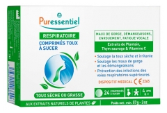 Puressentiel Respiratoire Toux S&egrave;che ou Grasse 24 Unit&eacute;s &agrave; Sucer