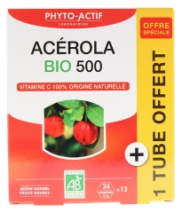 Phyto-Actif Acerola Plus 500 Vitamine C Bio 24 Comprim&eacute;s + 1 Tube Offert