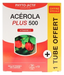Phyto-Actif Acerola Plus 500 Vitamine C 24 Comprim&eacute;s + 1 Tube Offert