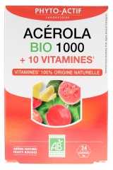 Phyto-Actif Acerola 1000 + 10 vitamines Ar&ocirc;me Fruits Rouges Bio 24 Comprim&eacute;s