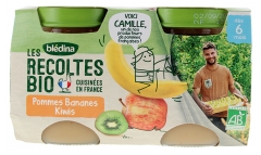 Bl&eacute;dina Les R&eacute;coltes Bio Pommes Bananes Kiwis D&egrave;s 6 Mois Bio 2 POTS