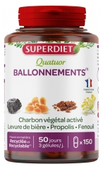 Superdiet Quatuor Fenouil BallonnementsCharbon V&eacute;g&eacute;tal Activ&eacute; Levure de Bi&egrave;re Propolis Fenouil 150 G&eacute;lules
