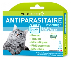 Vetoform Antiparasitaire Insectifuge Chat Adulte 3 Pipettes de 1 ml