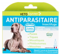 Vetoform Antiparasitaire Insectifuge Grand Chien 3 Unit&eacute;s