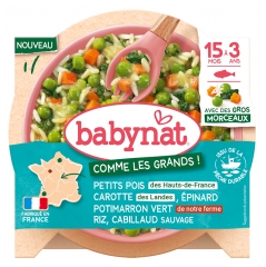 Babybio Babynat Petits Pois &Eacute;pinard Carotte Potimarron Vert Riz & Cabillaud Sauvage de 15 Mois &agrave; 3 Ans 200 g