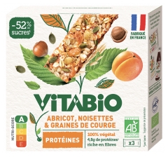 Vitabio Noisettes Abricot & Graines de Courge Prot&eacute;ines Bio 3 Barres