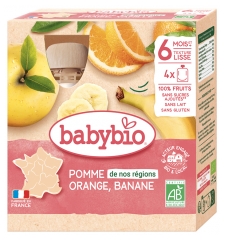 Babybio Pomme Banane Orange 6 Mois et + Bio 4 Gourdes