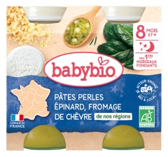 Babybio Bonne Nuit P&acirc;tes Perles Fromage de Ch&egrave;vre &Eacute;pinard 8 Mois et + Bio 2 Pots de 200 g