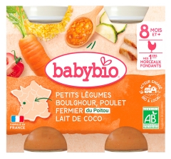 Babybio Petits L&eacute;gumes Poulet Fermier Boulghour Lait de Coco 8 Mois et + Bio 2 Pots de 200 g