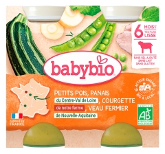 Babybio Petits Pois Courgette Panais Veau Fermier 6 Mois et + Bio 2 Pots de 200 g