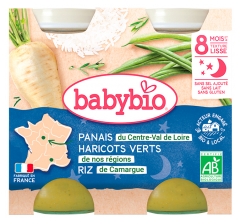 Babybio Bonne Nuit Haricots Verts Panais Riz 8 Mois et + Bio 2 Pots de 200 g