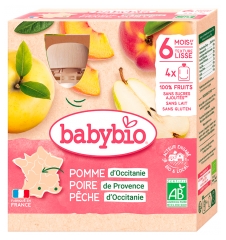 Babybio Pomme de Nouvelle-Aquitaine Poire de Provence P&ecirc;che d'Occitanie