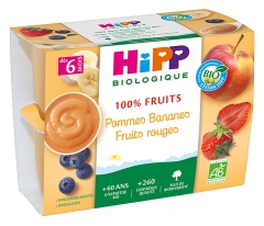 Hipp Pommes Bananes Fruits Rouges Coupelles 4 X 100 g D&egrave;s 6 Mois