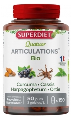 Superdiet Quatuor Curcuma Articulations Bio
Curcuma Cassis Harpagophytum Ortie - 150 G&eacute;lules