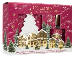 Collines de Provence Coffret 2 Sapins &agrave; Parfumer et Parfum d'Int&eacute;rieur &agrave; l'Amande Litchi 50 ML