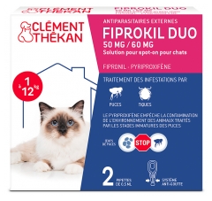 Cl&eacute;ment Th&eacute;kan Fiprokil Duo Antiparasitaire Chat 1 &agrave; 12 kg 2 Unit&eacute;s