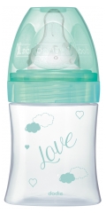 Dodie Biberon Anti-Colique Initiation+ Verre - 150 ml - Vert Oiseaux - 0-6 Mois - T&eacute;tine Ronde 3 Vitesses D&eacute;bit 1