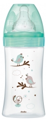 Dodie Biberon Anti-Colique Initiation+ Verre - 270 ml - Vert Oiseaux - T&eacute;tine Ronde 3 Vitesses D&eacute;bit 2