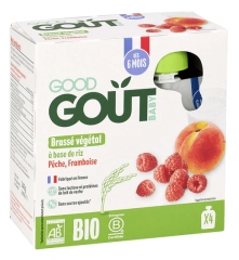 Good Go&ucirc;t Brass&eacute; V&eacute;g&eacute;tal &agrave; Base de Riz Framboise P&ecirc;che D&egrave;s 6 Mois Bio 4 Gourdes de 85 g