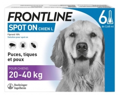 Frontline Spot-On Antiparasitaire Chiens de 20 &agrave; 40 kg 6 Pipettes
