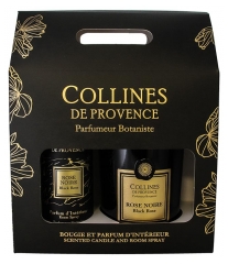 Collines de Provence Coffret Parfum d'Int&eacute;rieur Duo 100 ML + Bougie Duo 180 Grammes Rose Noire