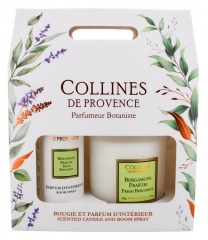 Collines de Provence Coffret Parfum d'Int&eacute;rieur 100 ML + Bougie Parfum&eacute;e 180 Grammes Bergamote Fra&icirc;che