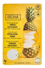 Iroha Nature Tonique Exfoliant AHA + PHA + Enzymes d'Ananas 10 Disques Pr&eacute;-Impr&eacute;gn&eacute;s