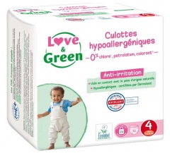 Love & Green Culottes Hypoallerg&eacute;niques Taille 4 (8-15 kg) 32 Unit&eacute;s