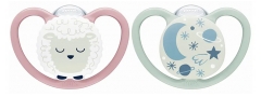 Nuk 2 Sucettes Space Nuit 0-6M Mouton/Ciel