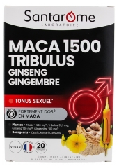 Santarome Maca 1500 Tribulus Ginseng Gingembre 20 Ampoules de 10 ml