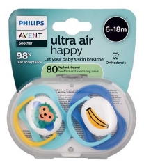 Avent Ultra Air Happy 2 Sucettes Orthodontiques de 6 &agrave; 18 Mois