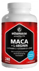 Vitamaze Maca Extrait 4:1 &agrave; Haute Dose + L-Arginine + Vitamines + Zinc 240 Capsules
