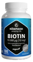 Vitamaze Biotine 10 mg &agrave; Haute Dose V&eacute;g&eacute;talien 180 Comprim&eacute;s