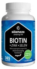 Vitamaze Biotin 10 mg &agrave; Haute Dose + Zinc + S&eacute;l&eacute;nium V&eacute;g&eacute;talien 365 Comprim&eacute;s